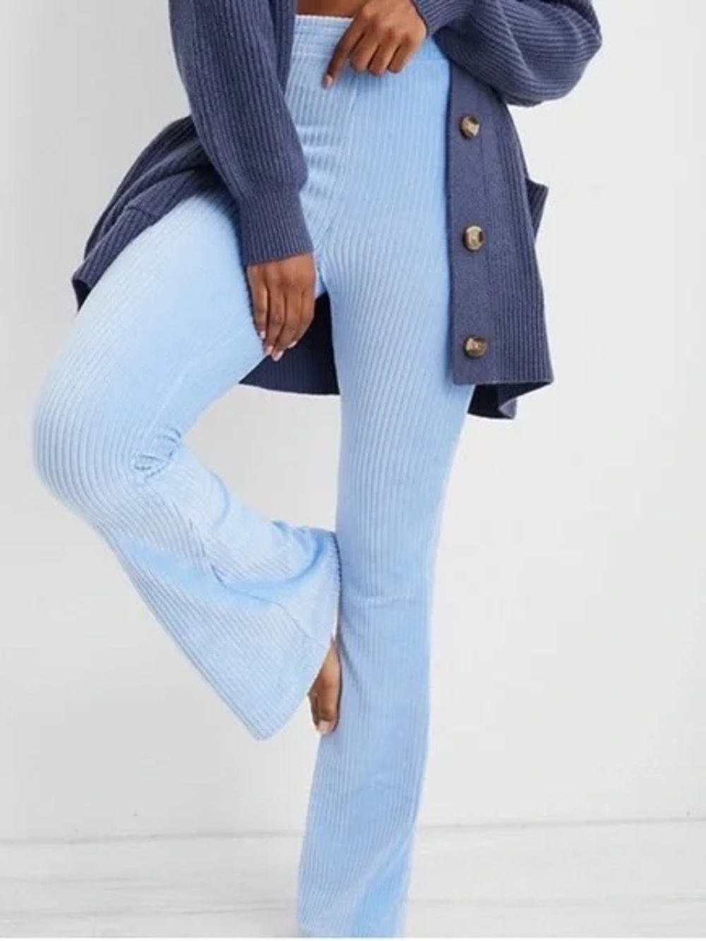 NWT Aerie Ribbed Flare Pants - Light Blue